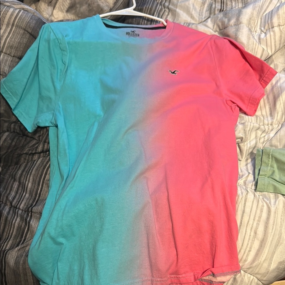 Hollister Blue and Pink Gradient T-Shirt